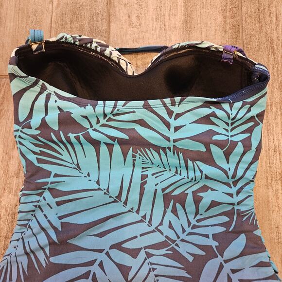 Bleu Rod Beattie Twist Bandeau One-piece Halter Hawaiian Leaf Swimsuit Size 6 - Picture 8 of 14
